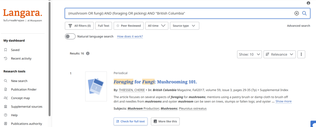 search results from Langara